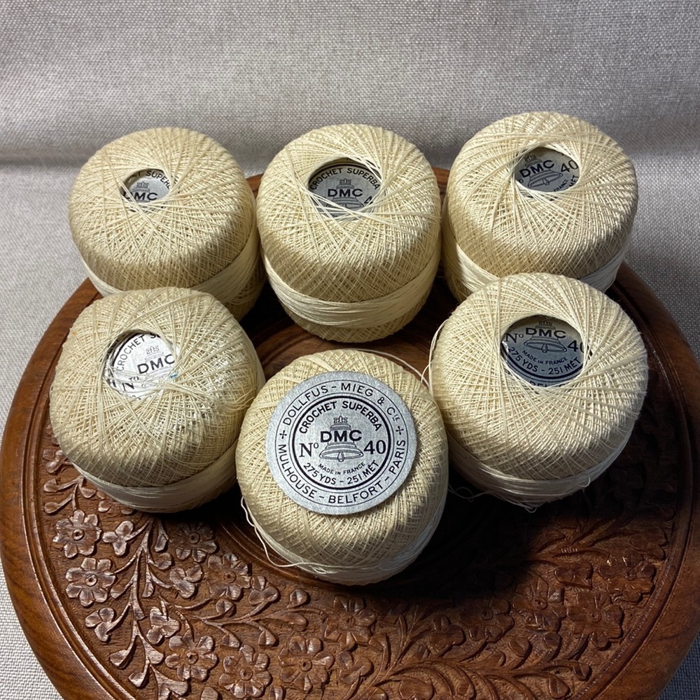 DMC Lot of 6 vintage DMC #40 ivory crochet Superba - NEW